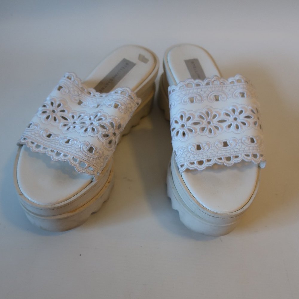 WOMENS STELLA MCCARTNEY WHITE EYELET PLATFORM SANDAL SLIDES 36.5 US/6.5 * - Picture 4 of 10